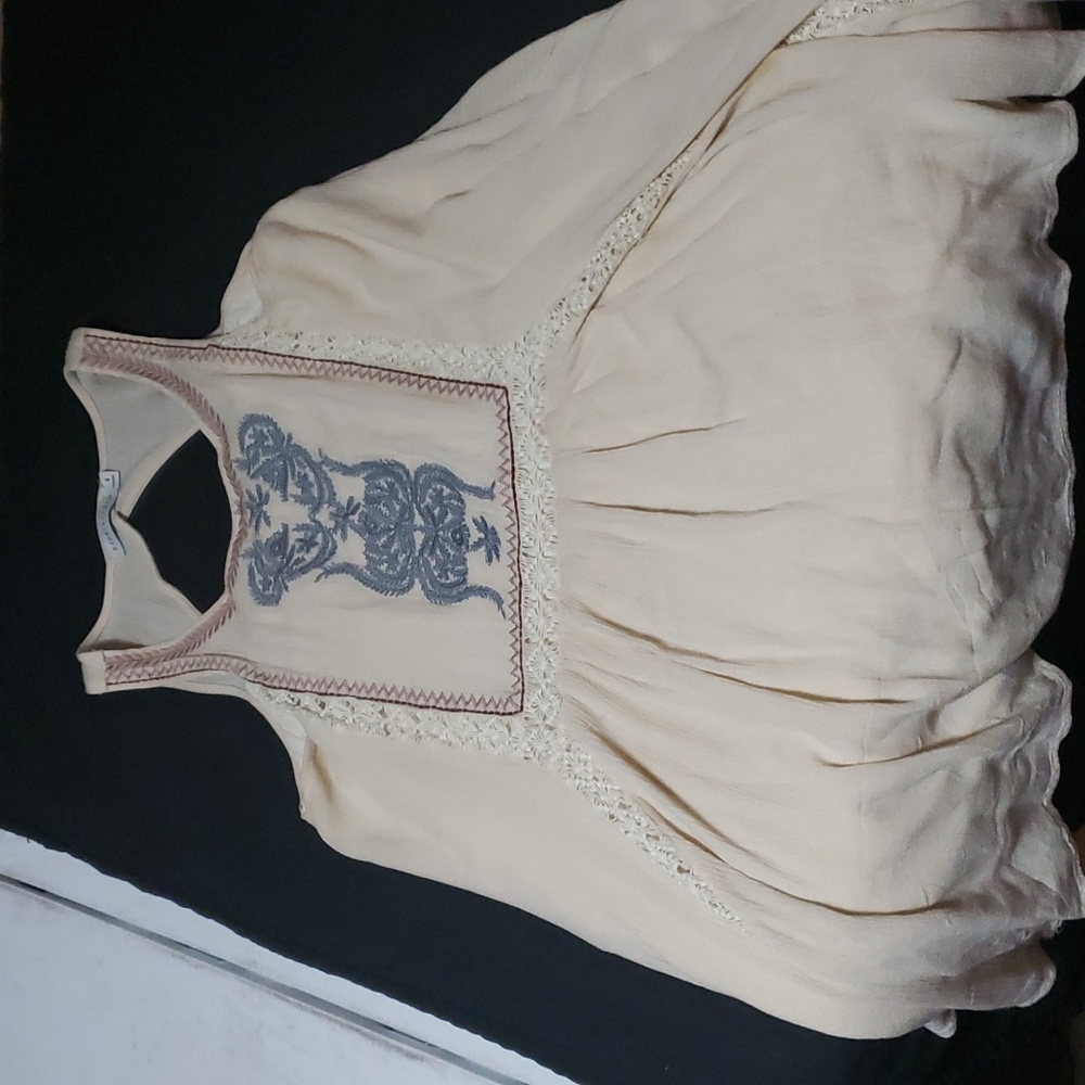 Paper Crane Embroidered Gauze Dress Lined Cream S